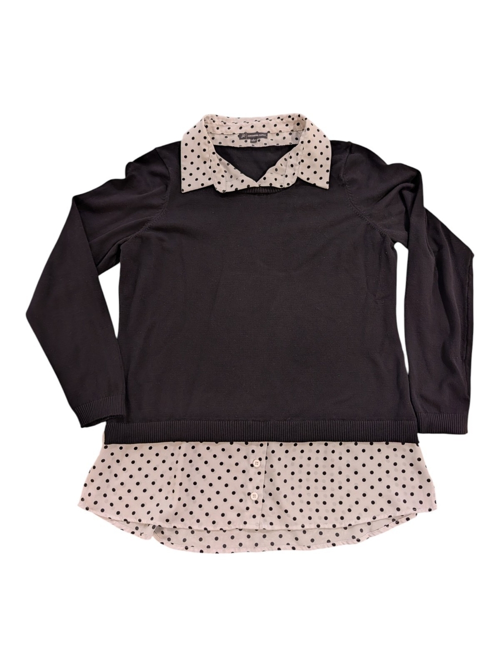 Adrianna Papell Black Sweater with Polka Dot Shirt Trim